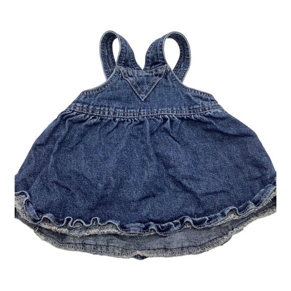 Childrens Place Baby Girl 3-6M Blue Denim Ruffle Overall Dress Adjustable Straps - Picture 5 of 8